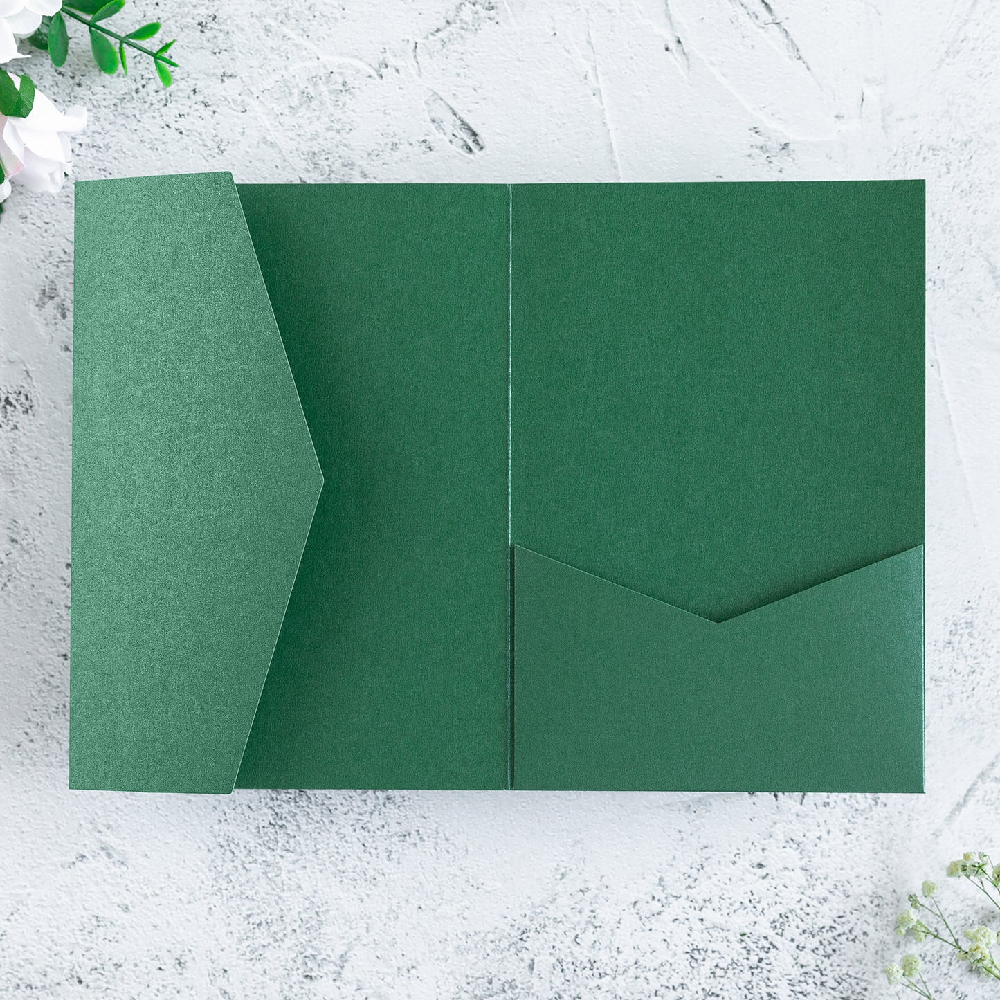 NingsPaper Pearl Emerald Green Triple Folded Wedding Invitation Pocket