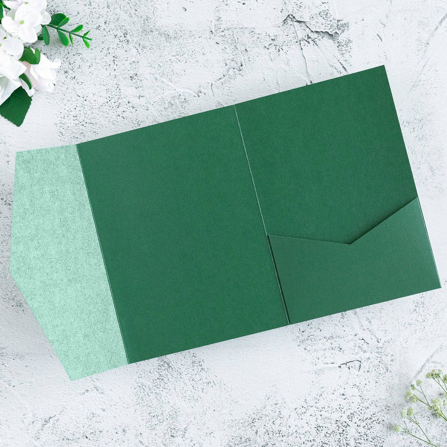 NingsPaper Pearl Emerald Green Triple Folded Wedding Invitation Pocket