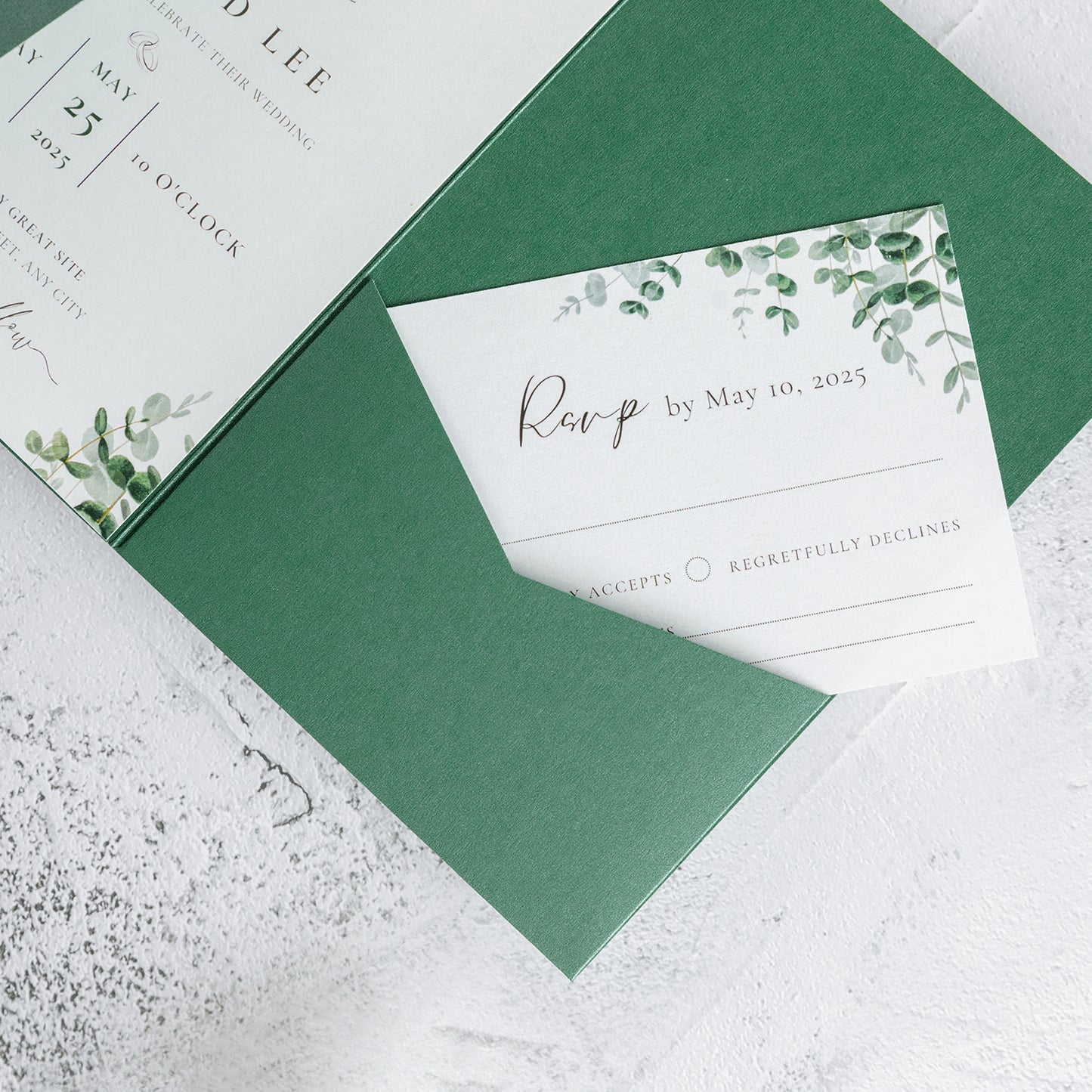 NingsPaper Pearl Emerald Green Triple Folded Wedding Invitation Pocket