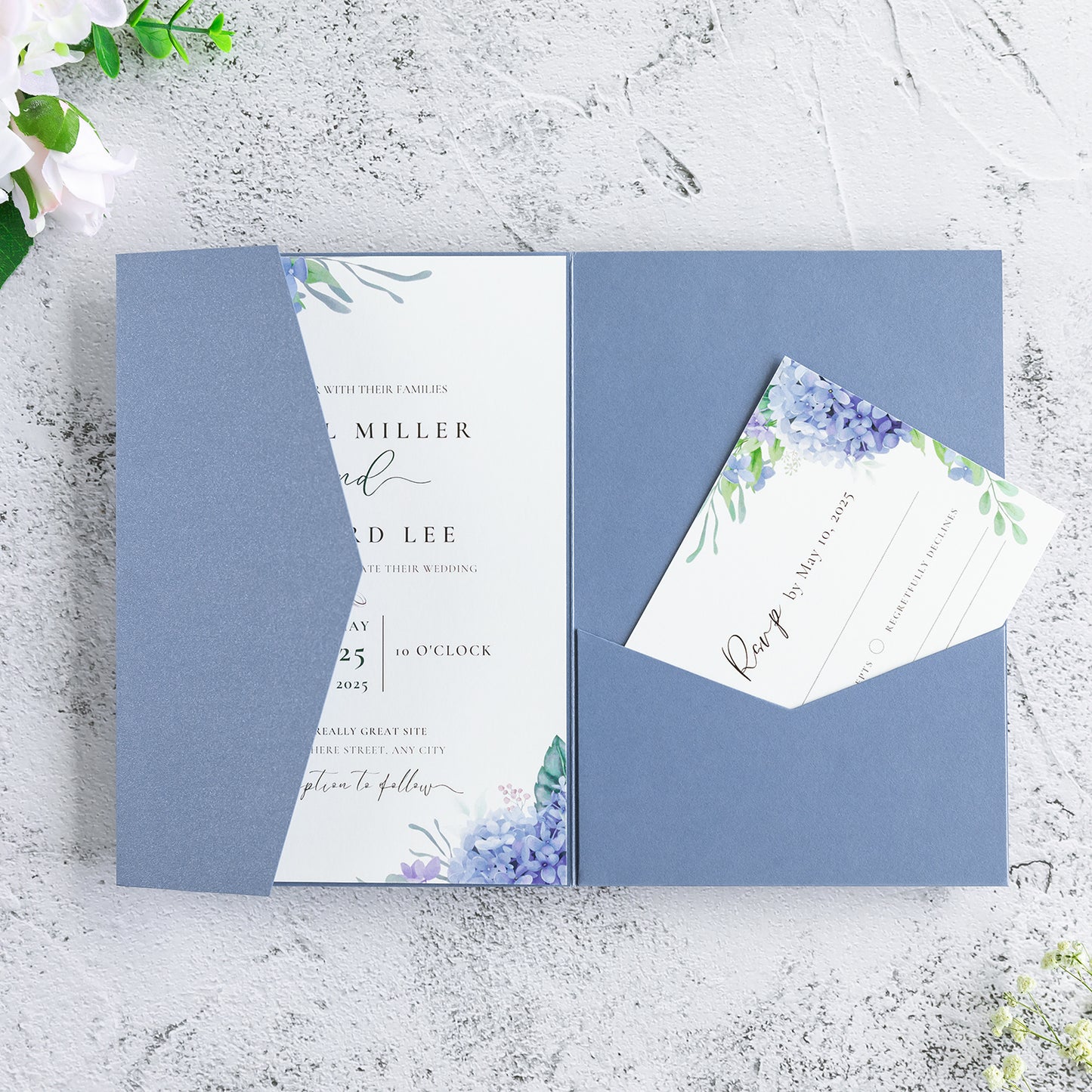 NingsPaper Dusty Blue Triple Folded Wedding Invitation Pocket