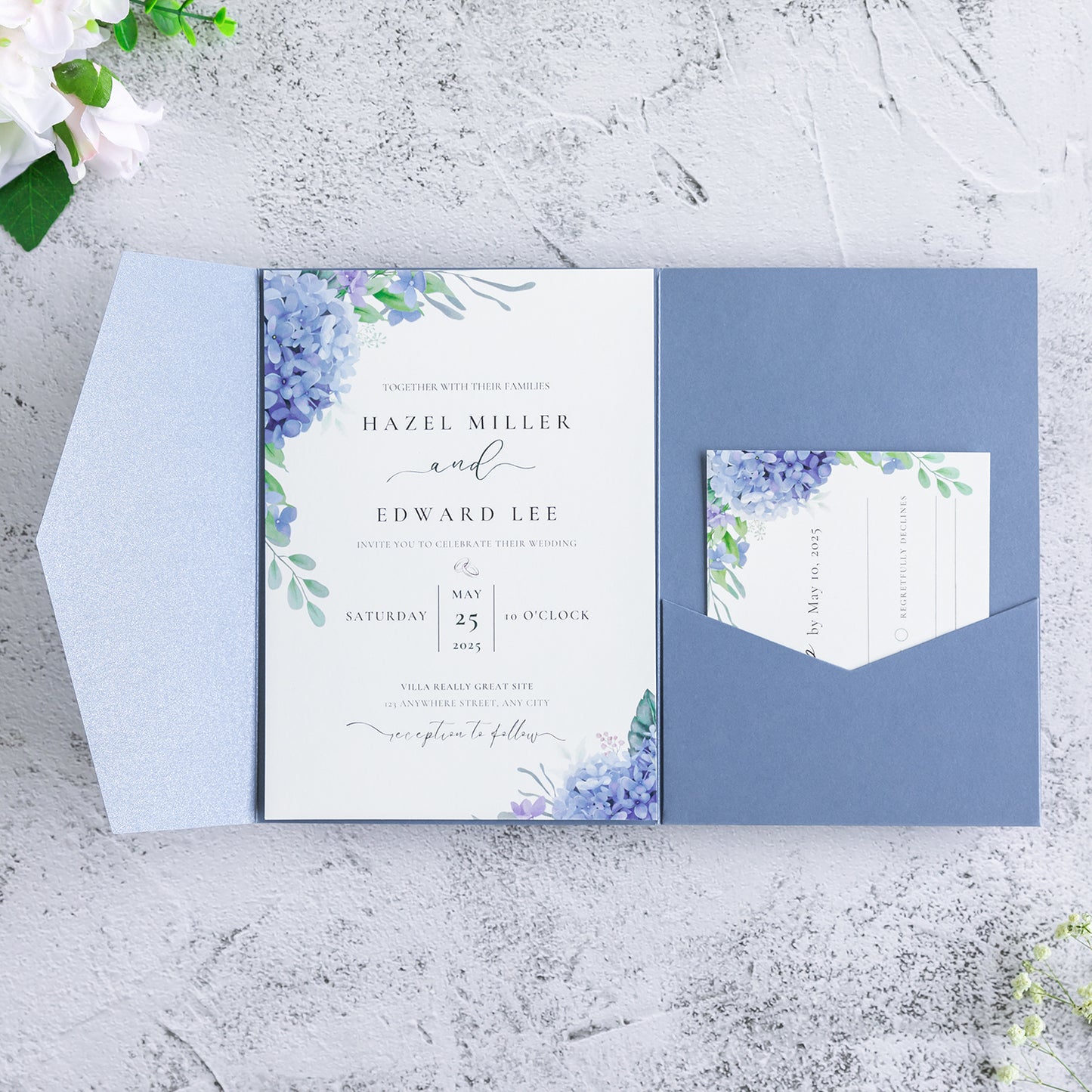 NingsPaper Dusty Blue Triple Folded Wedding Invitation Pocket