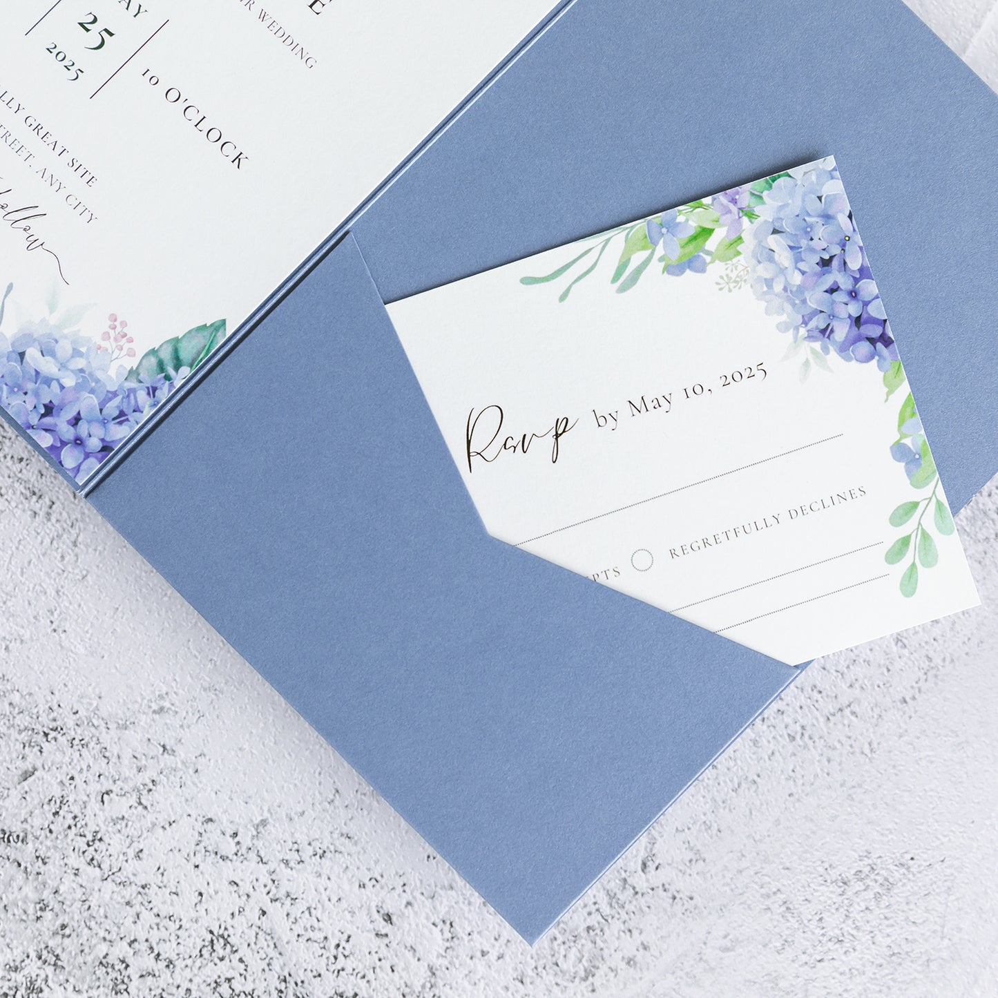 NingsPaper Dusty Blue Triple Folded Wedding Invitation Pocket