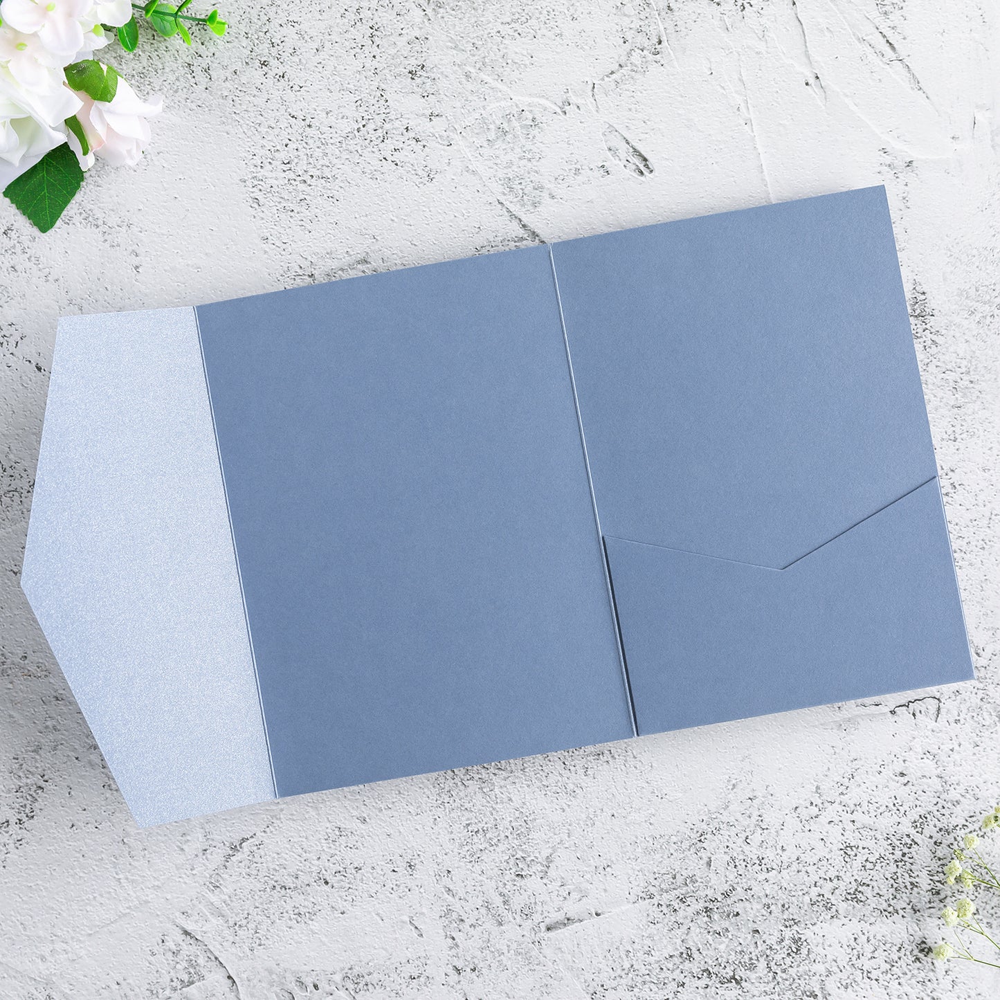 NingsPaper Dusty Blue Triple Folded Wedding Invitation Pocket