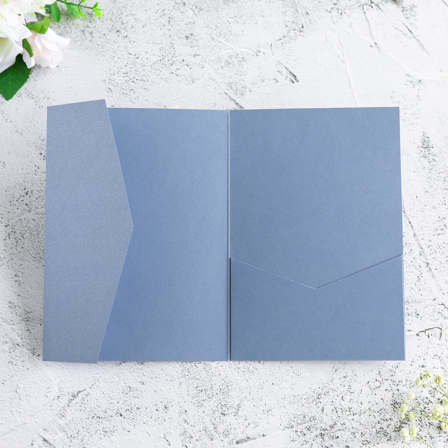 NingsPaper Dusty Blue Triple Folded Wedding Invitation Pocket