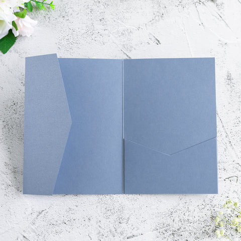 NingsPaper Dusty Blue Triple Folded Wedding Invitation Pocket