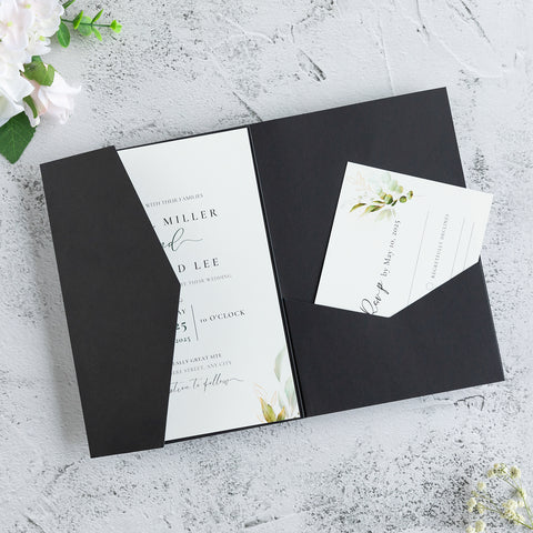 NingsPaper Black Triple Folded Wedding Invitation Pocket