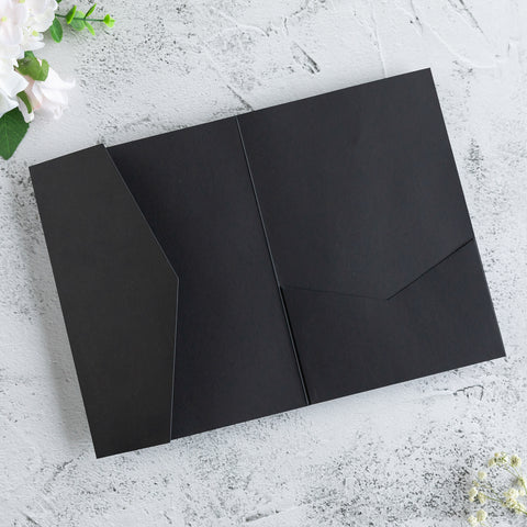 NingsPaper Black Triple Folded Wedding Invitation Pocket