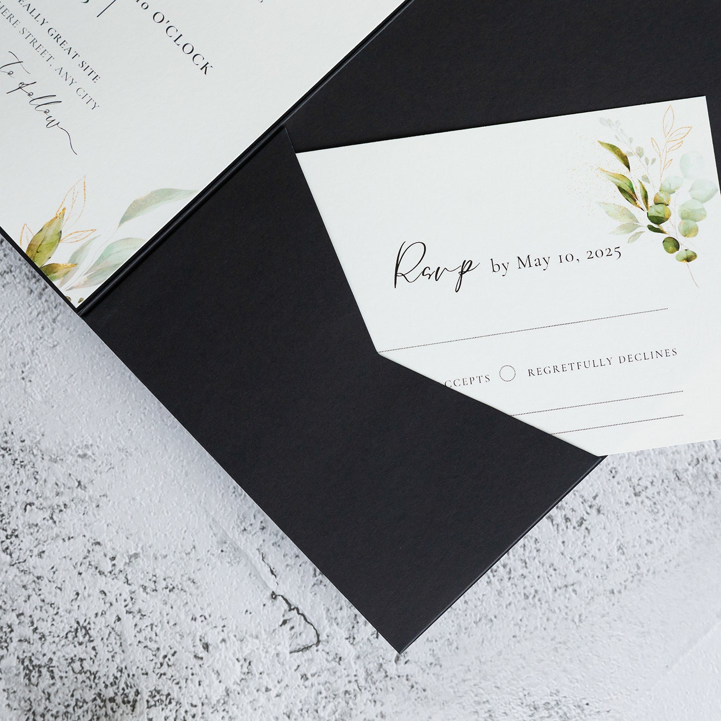 NingsPaper Black Triple Folded Wedding Invitation Pocket