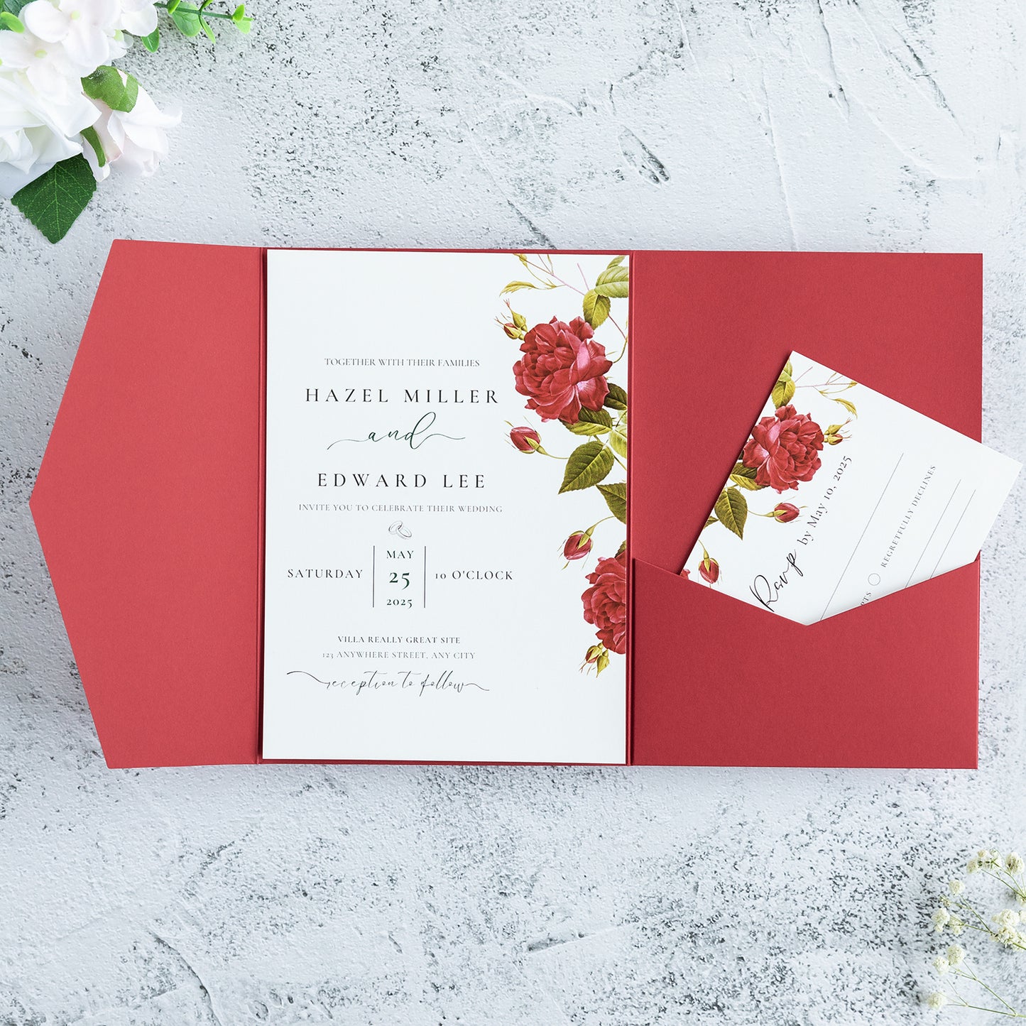 NingsPaper Red Triple Folded Wedding Invitation Pocket