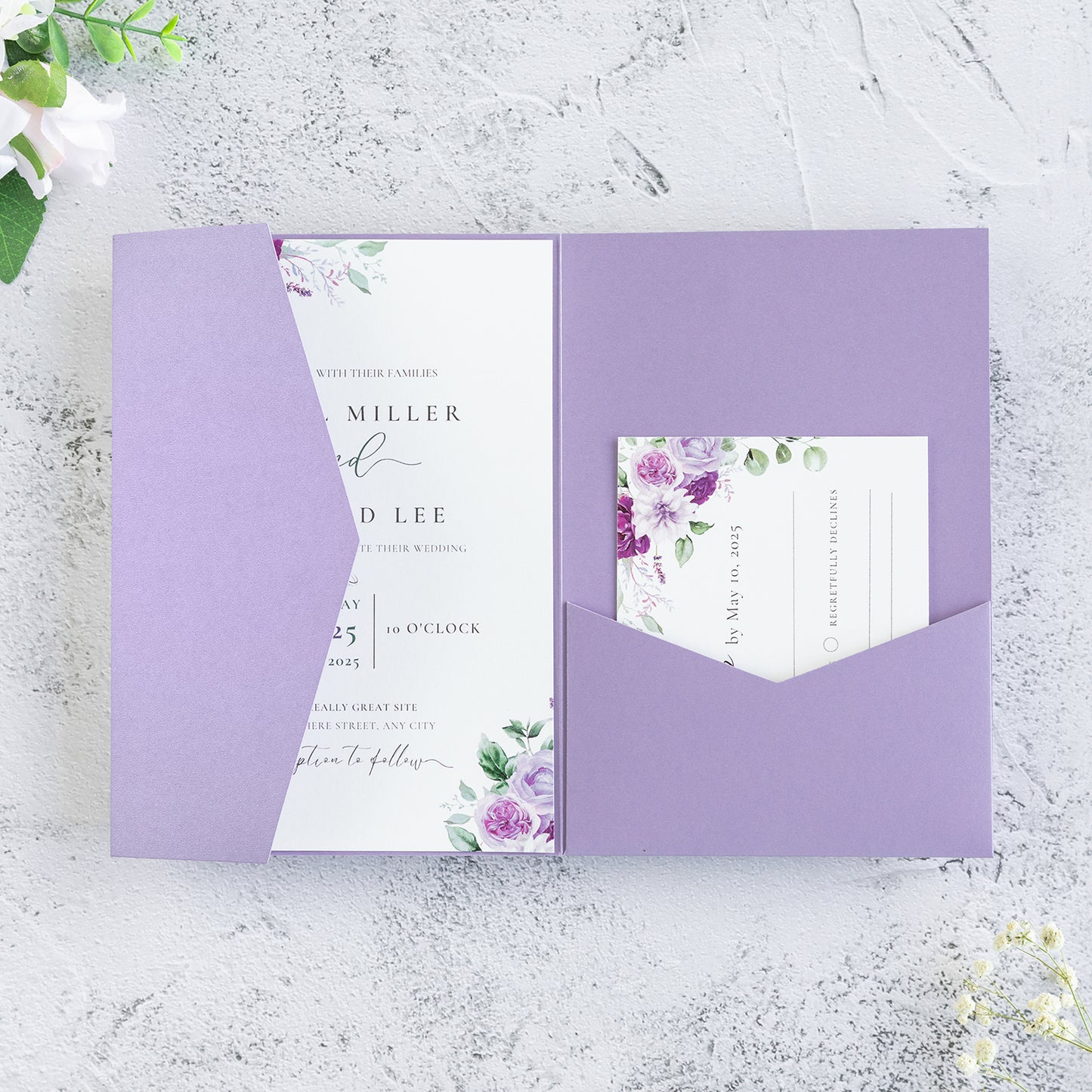 NingsPaper Lilac Triple Folded Wedding Invitation Pocket