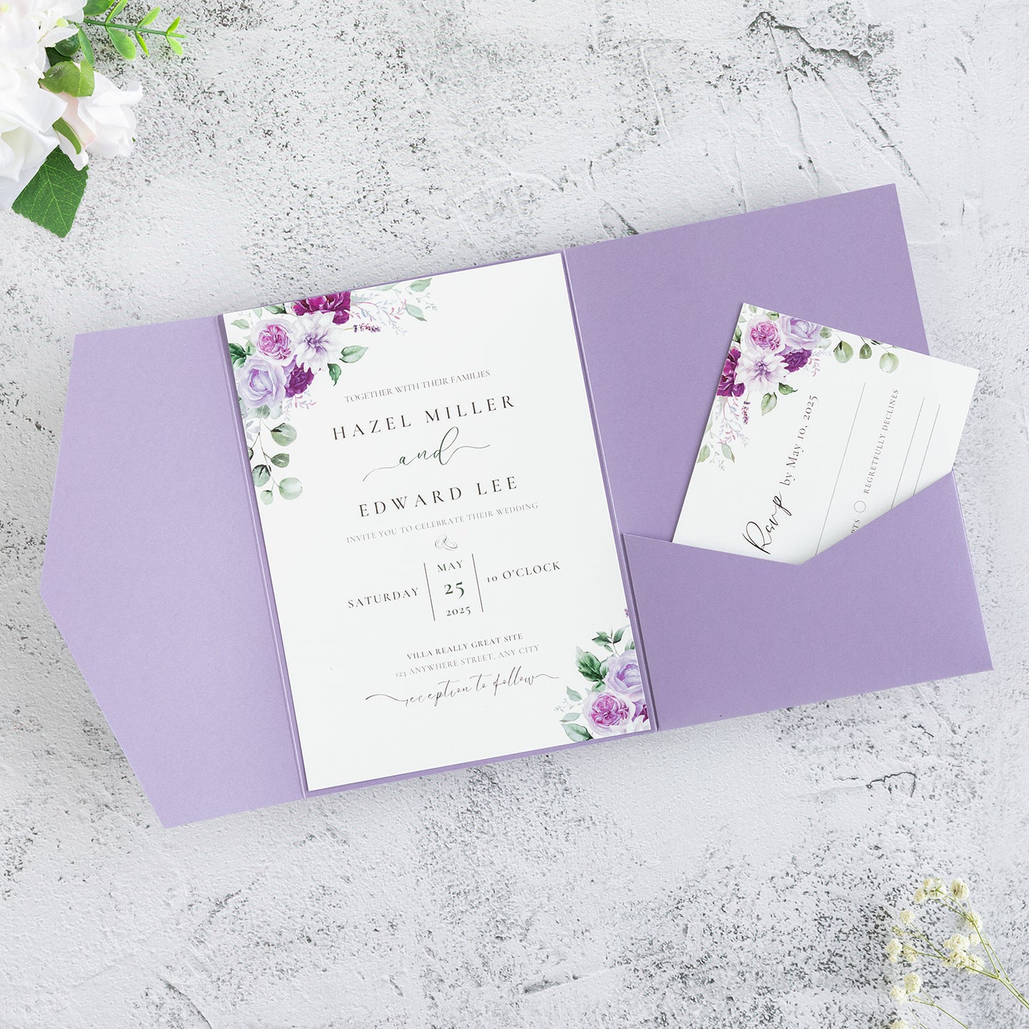 NingsPaper Lilac Triple Folded Wedding Invitation Pocket