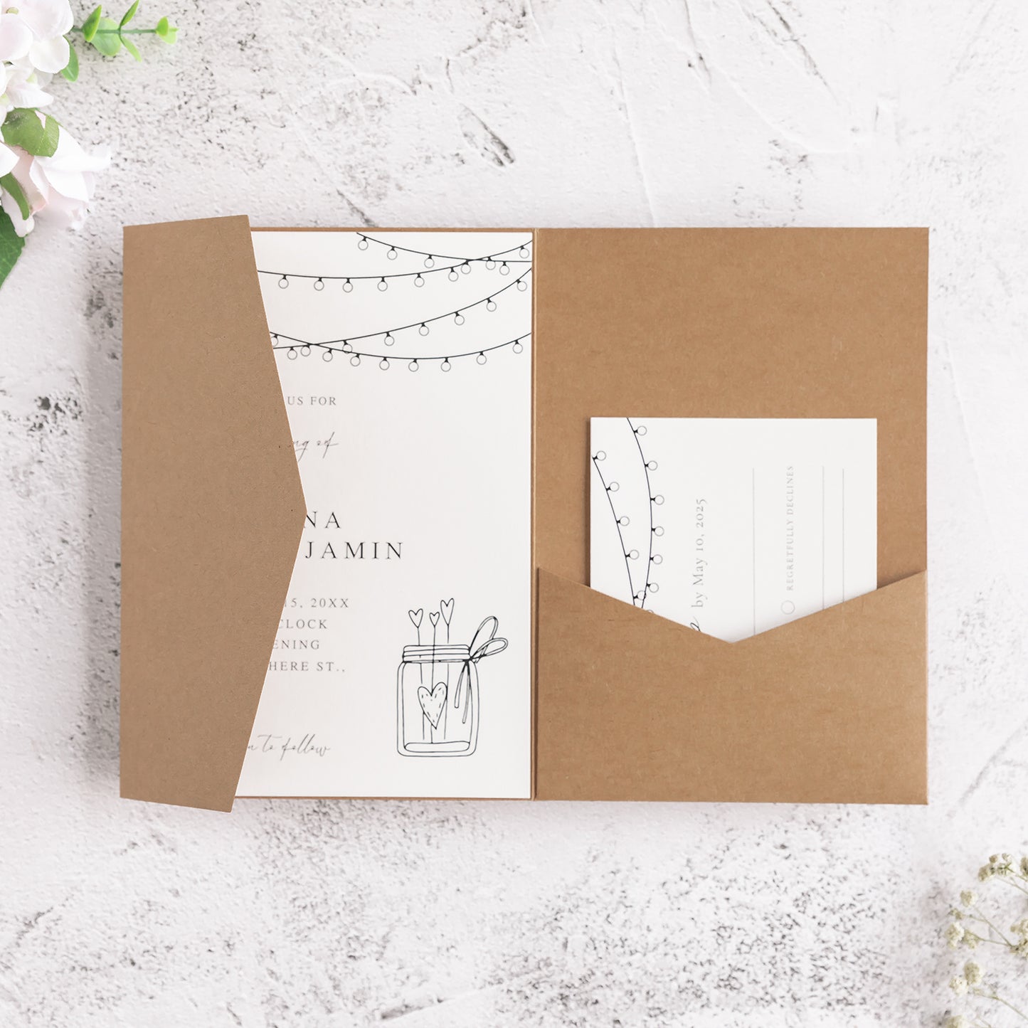 NingsPaper Kraft Triple Folded Wedding Invitation Pocket