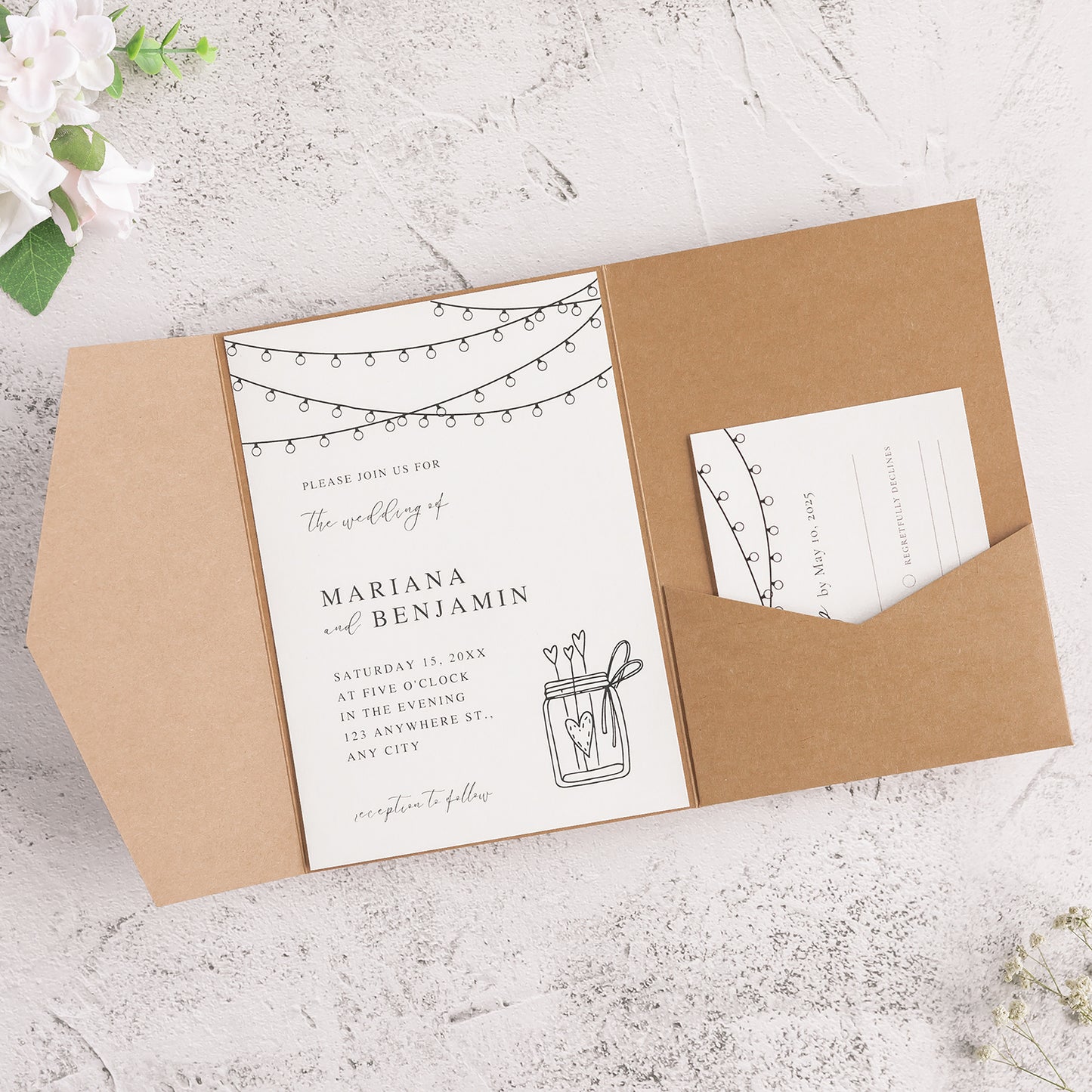 NingsPaper Kraft Triple Folded Wedding Invitation Pocket