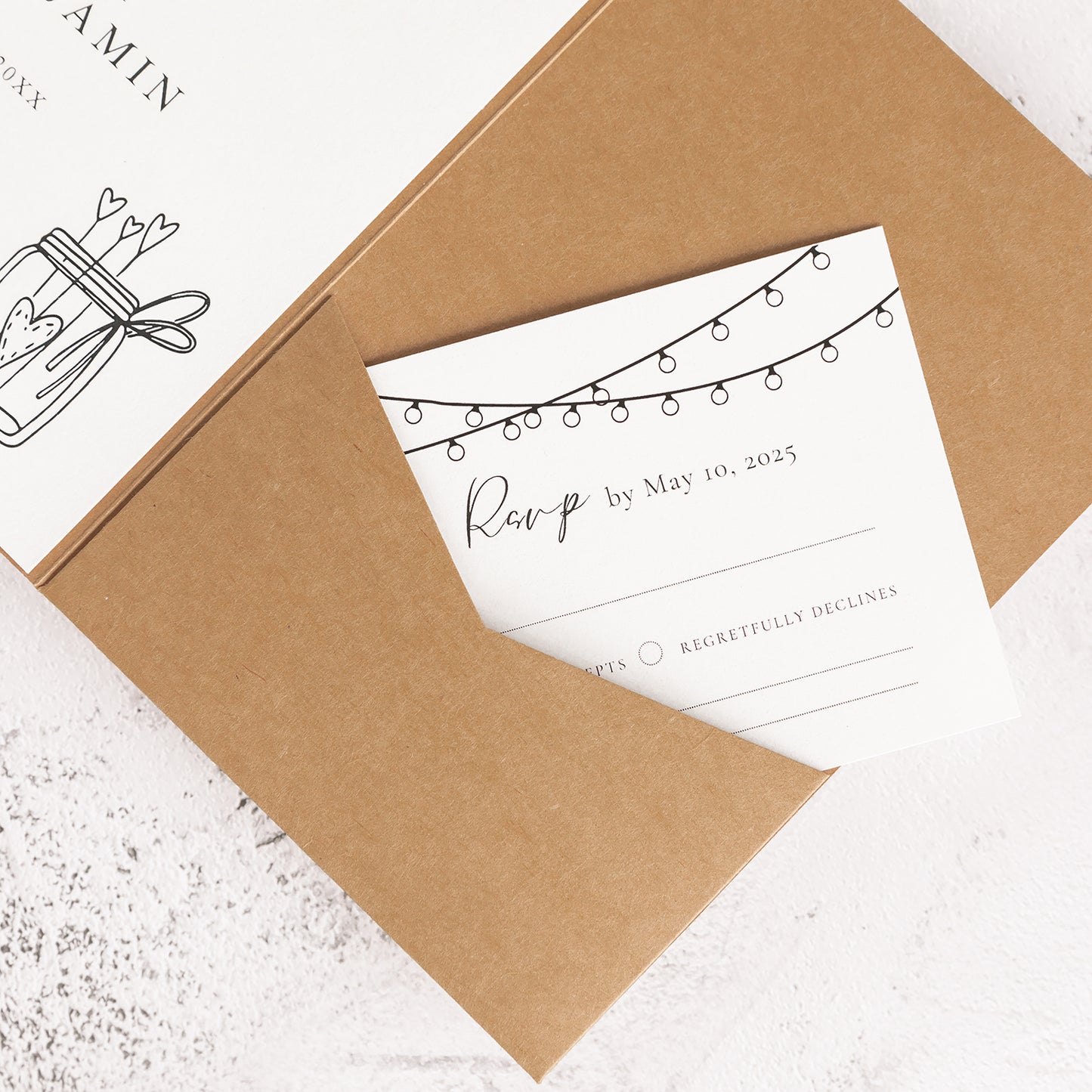 NingsPaper Kraft Triple Folded Wedding Invitation Pocket