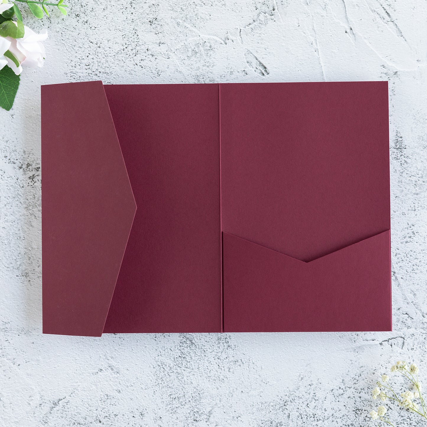 NingsPaper Burgundy Triple Folded Wedding Invitation Pocket
