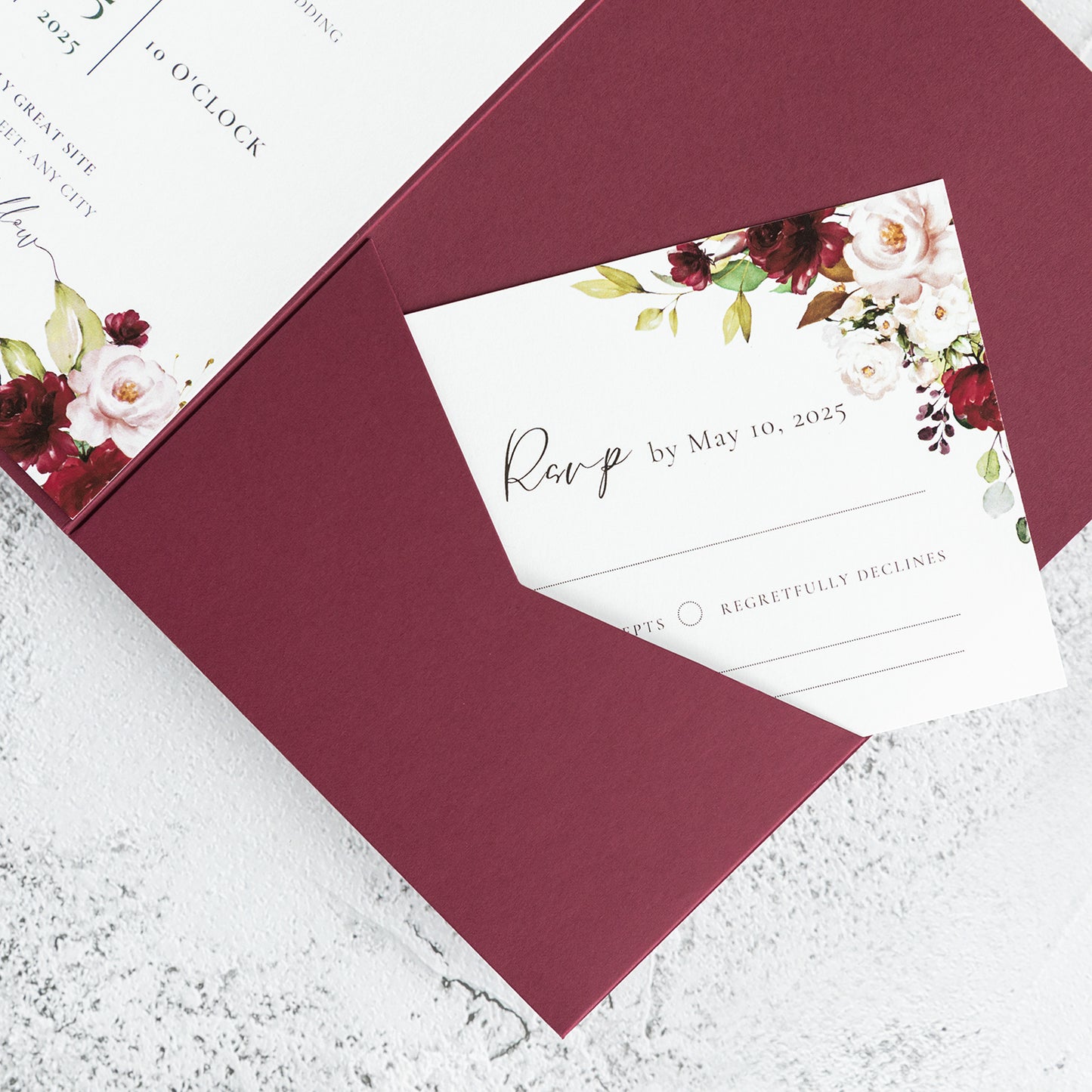 NingsPaper Burgundy Triple Folded Wedding Invitation Pocket