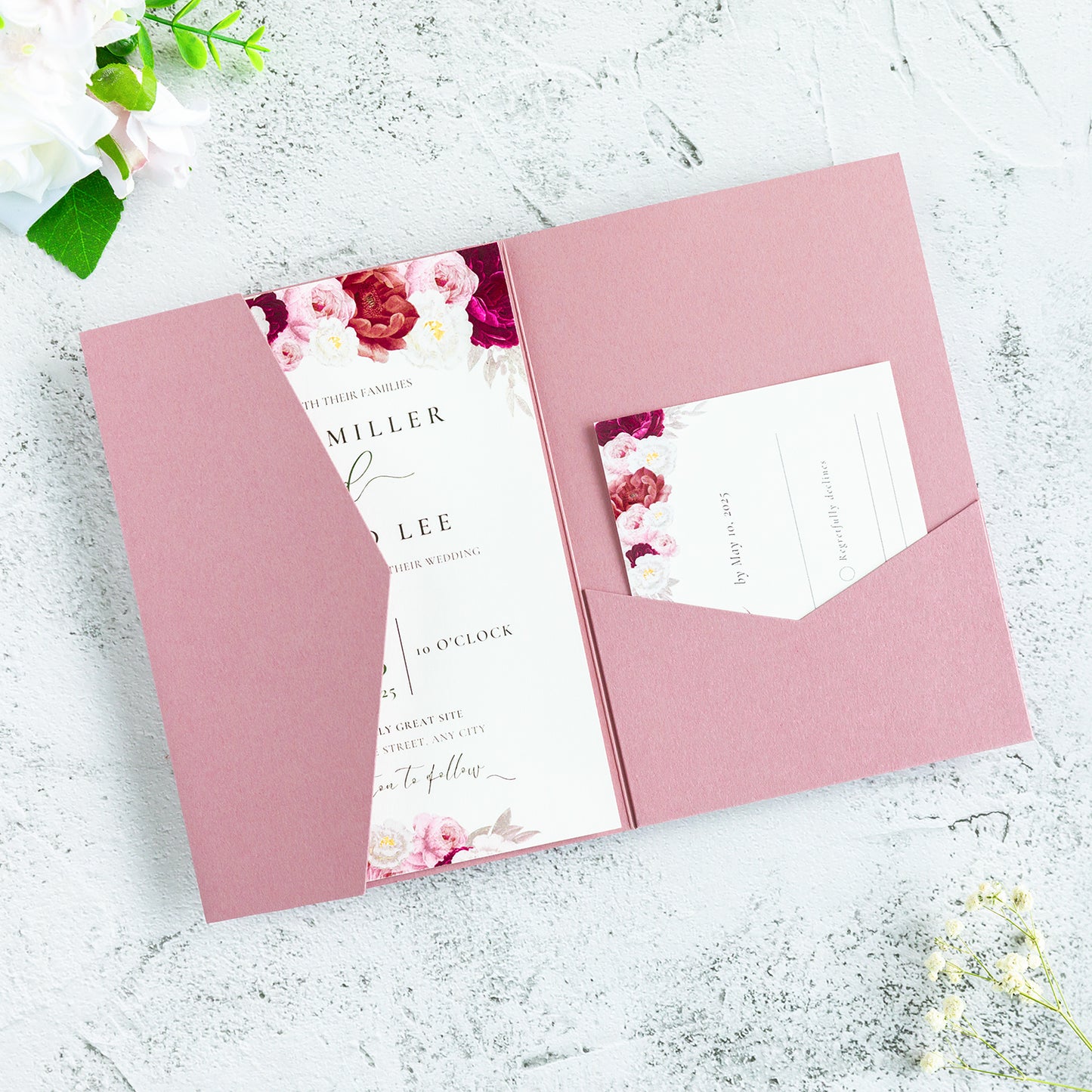 NingsPaper Dusty Rose Triple Folded Wedding Invitation Pocket