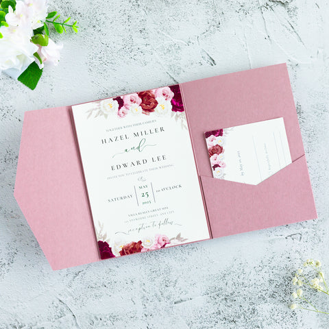NingsPaper Dusty Rose Triple Folded Wedding Invitation Pocket