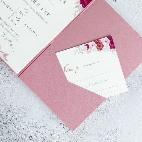 NingsPaper Dusty Rose Triple Folded Wedding Invitation Pocket