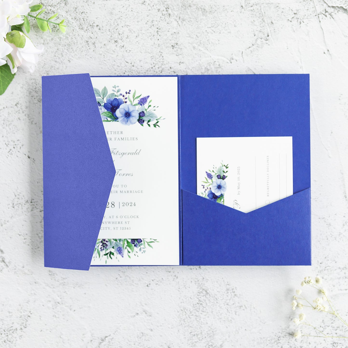 NingsPaper Royal Blue Triple Folded Wedding Invitation Pocket