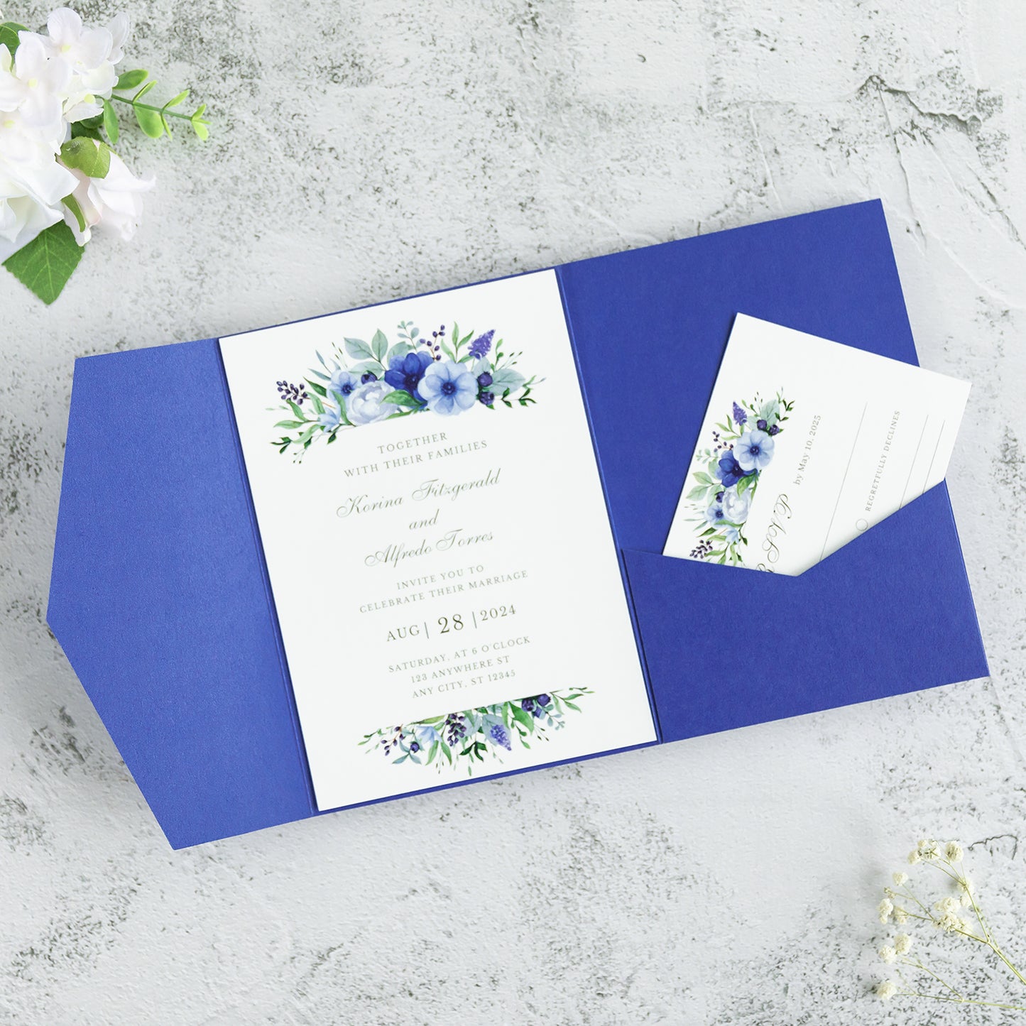 NingsPaper Royal Blue Triple Folded Wedding Invitation Pocket