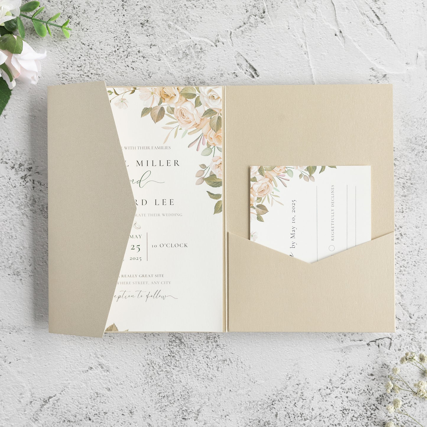 NingsPaper Champagne Triple Folded Wedding Invitation Pocket
