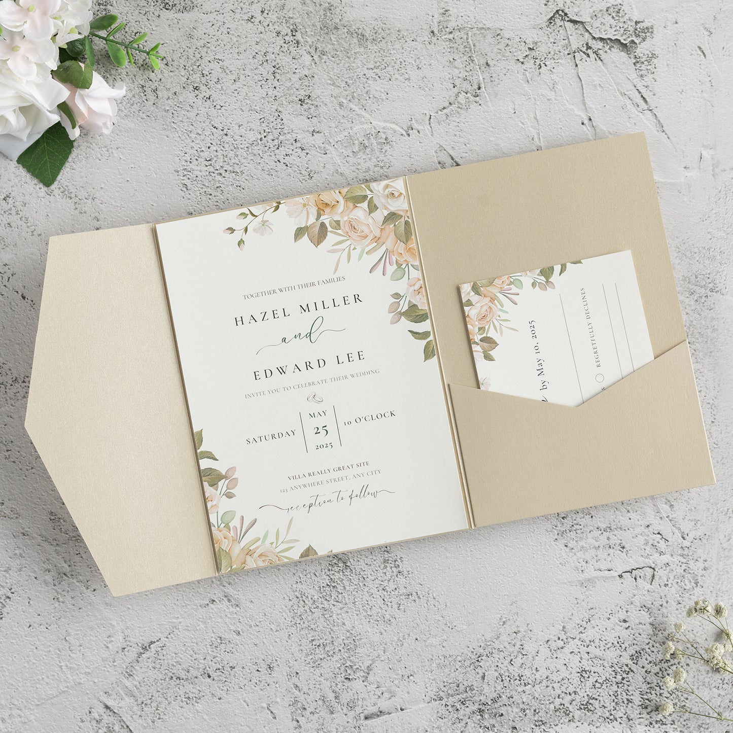 NingsPaper Champagne Triple Folded Wedding Invitation Pocket