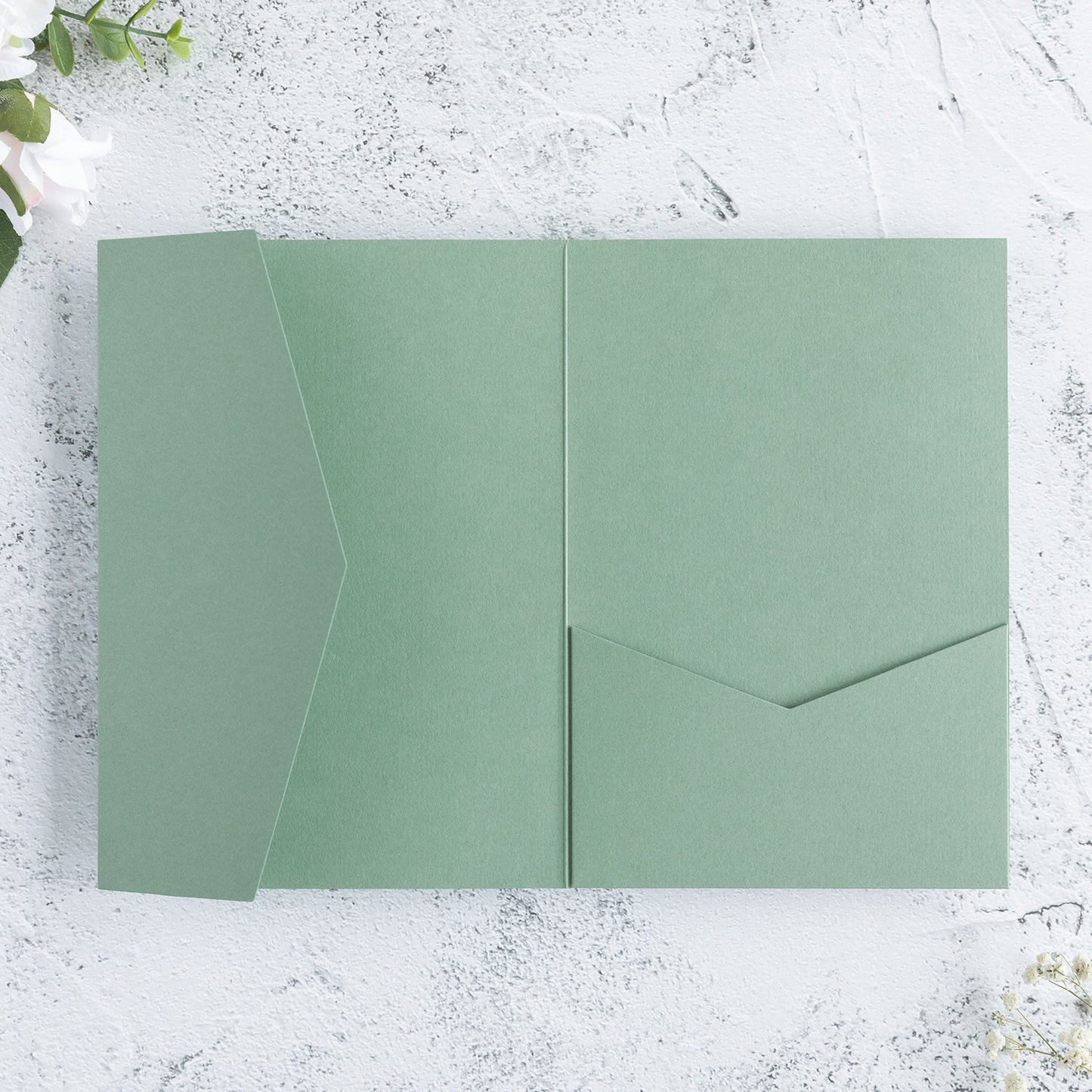 NingsPaper Sage Green Triple Folded Wedding Invitation Pocket