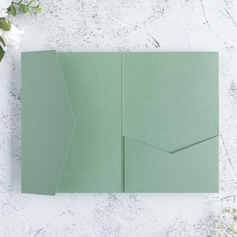 NingsPaper Sage Green Triple Folded Wedding Invitation Pocket