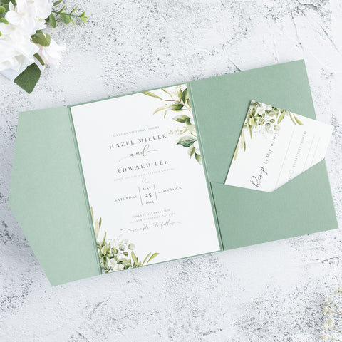 NingsPaper Sage Green Triple Folded Wedding Invitation Pocket