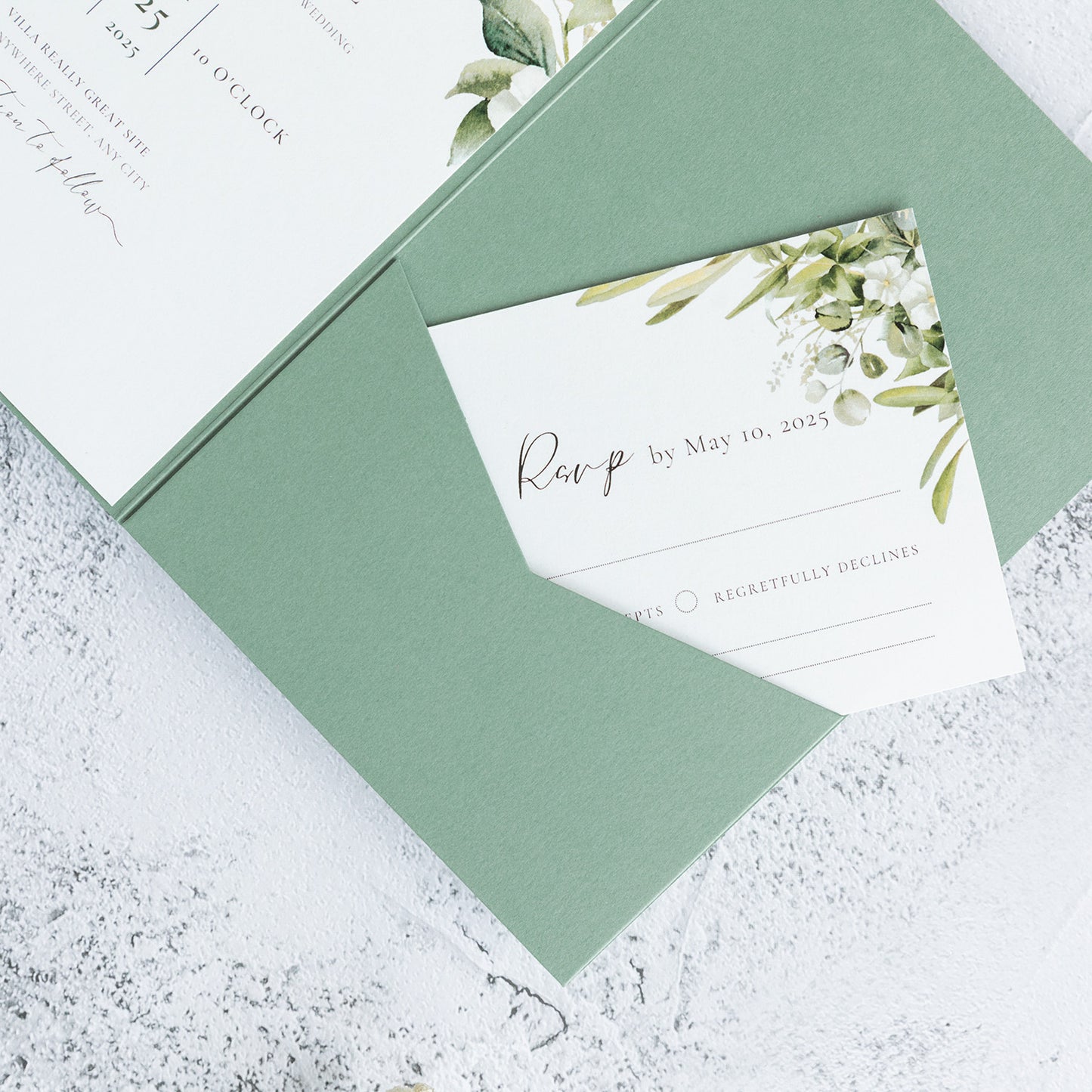 NingsPaper Sage Green Triple Folded Wedding Invitation Pocket