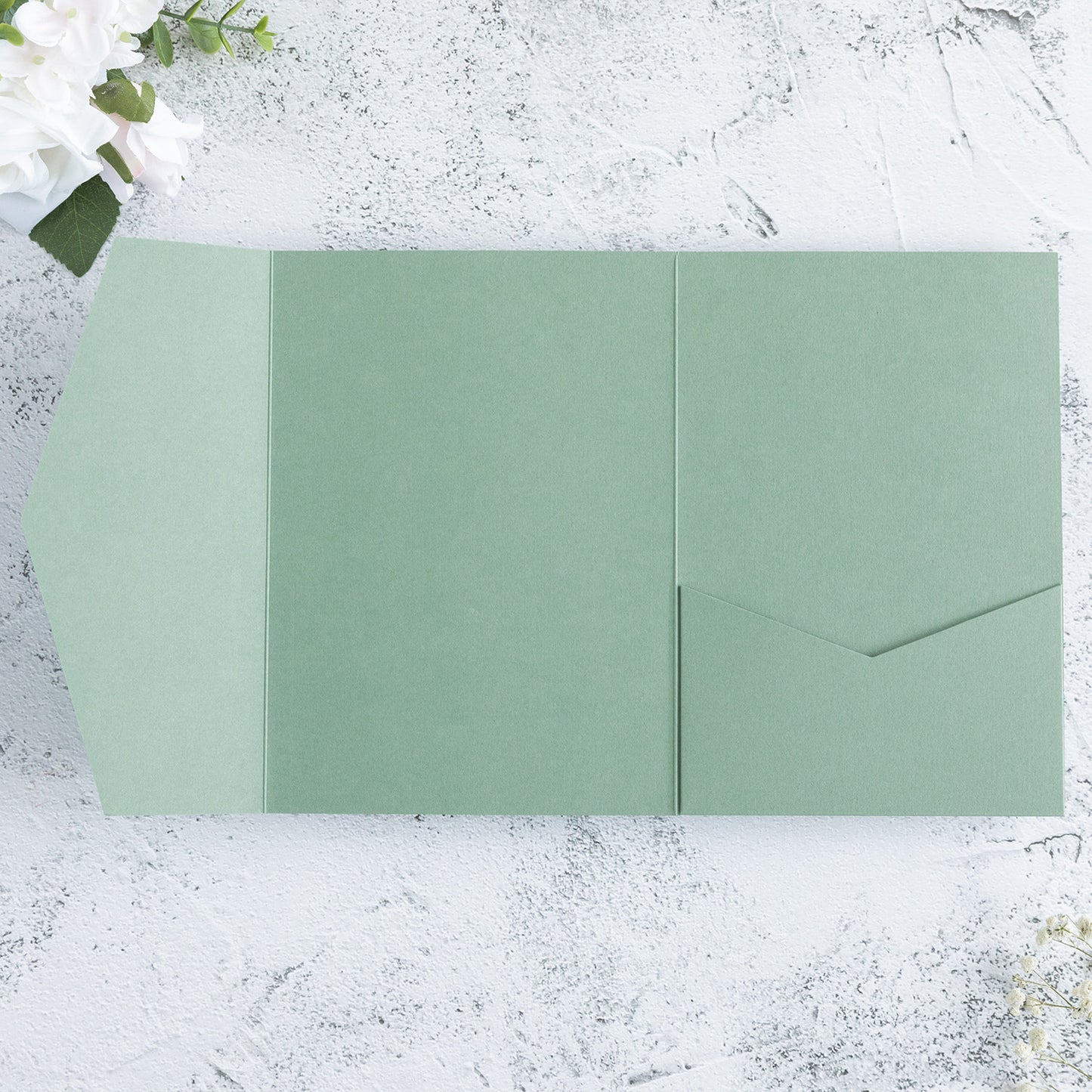 NingsPaper Sage Green Triple Folded Wedding Invitation Pocket