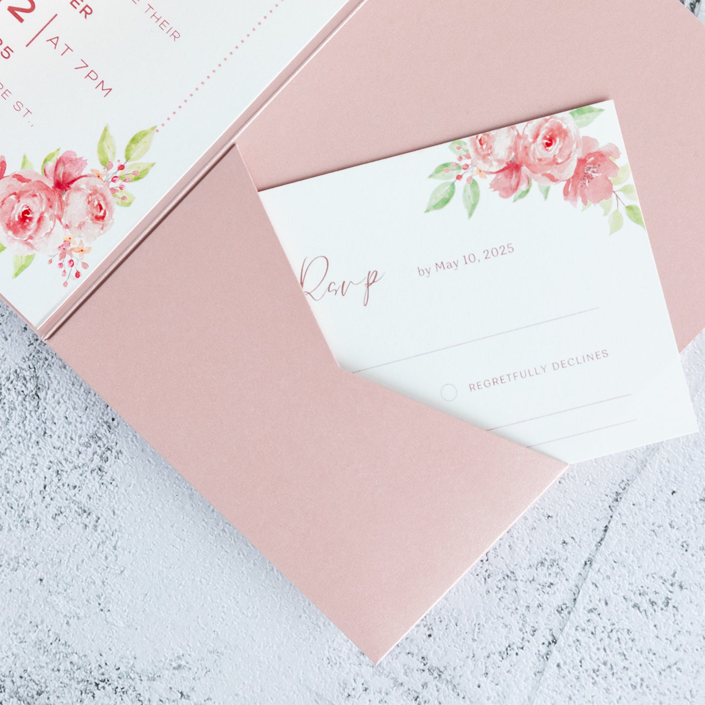 NingsPaper Blush Pink Triple Folded Wedding Invitation Pocket