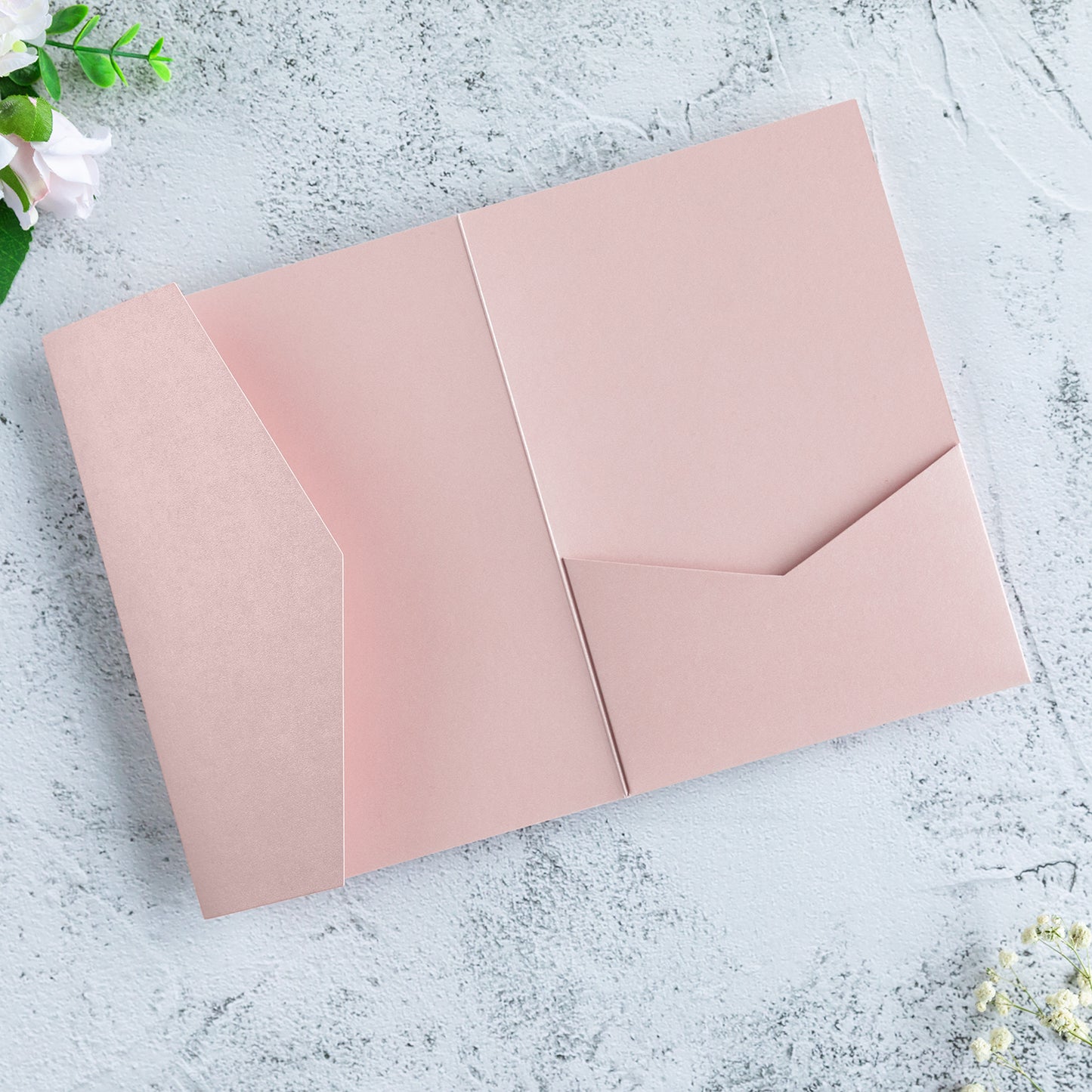 NingsPaper Blush Pink Triple Folded Wedding Invitation Pocket