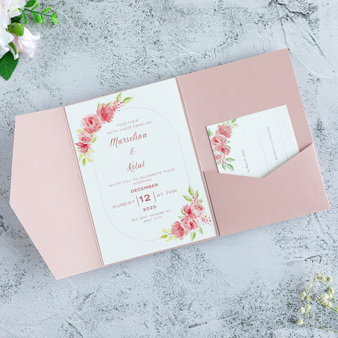 NingsPaper Blush Pink Triple Folded Wedding Invitation Pocket