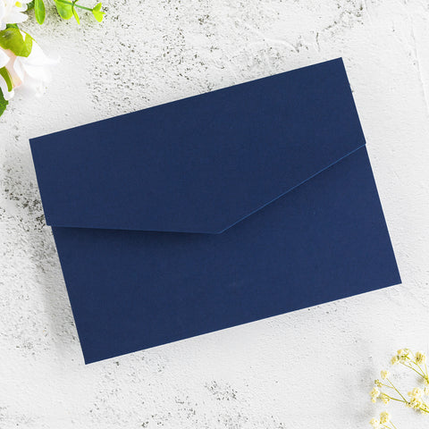NingsPaper Navy Blue Triple Folded Wedding Invitation Pocket