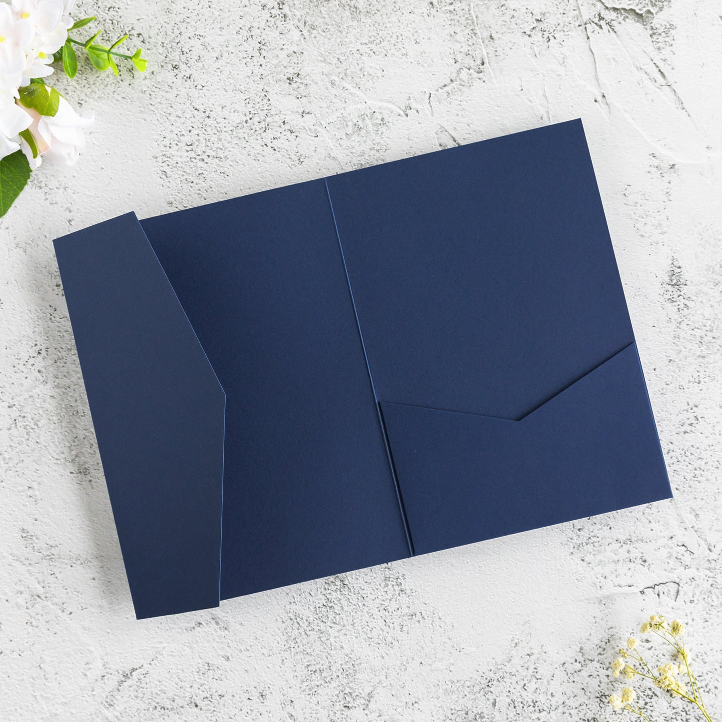 NingsPaper Navy Blue Triple Folded Wedding Invitation Pocket