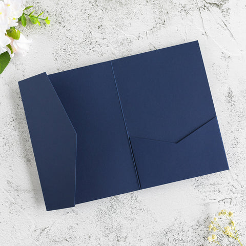 NingsPaper Navy Blue Triple Folded Wedding Invitation Pocket