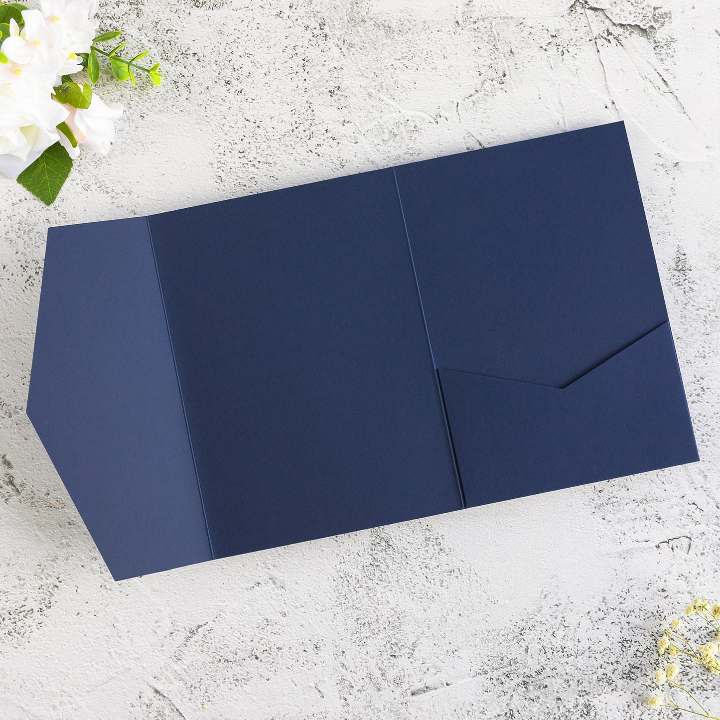 NingsPaper Navy Blue Triple Folded Wedding Invitation Pocket