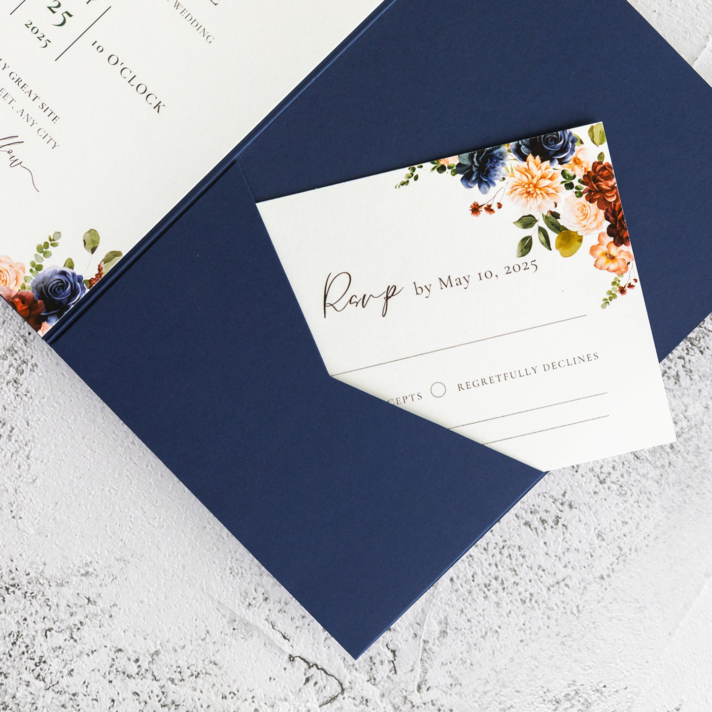 NingsPaper Navy Blue Triple Folded Wedding Invitation Pocket
