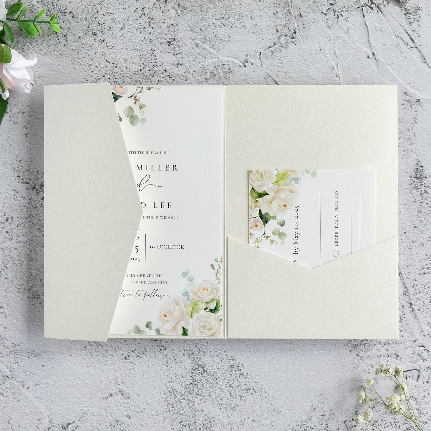 NingsPaper Ivory Triple Folded Wedding Invitation Pocket