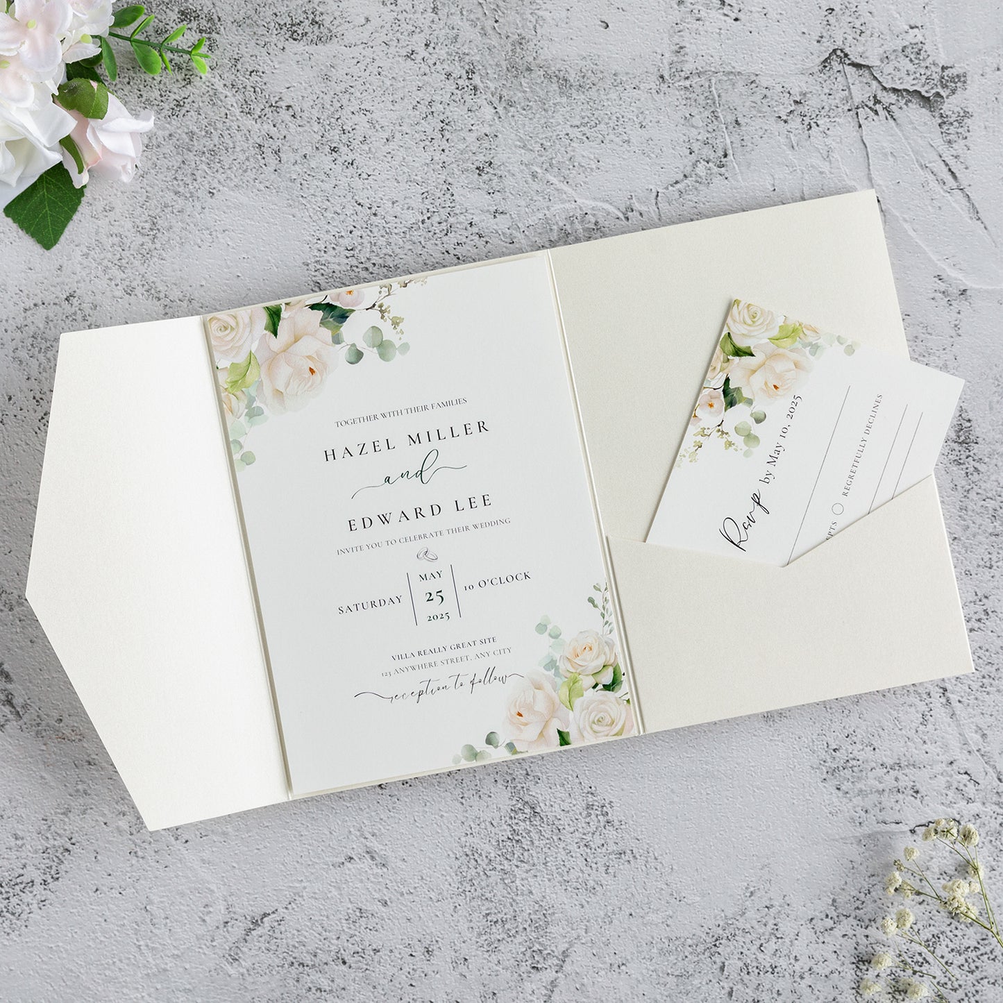 NingsPaper Ivory Triple Folded Wedding Invitation Pocket