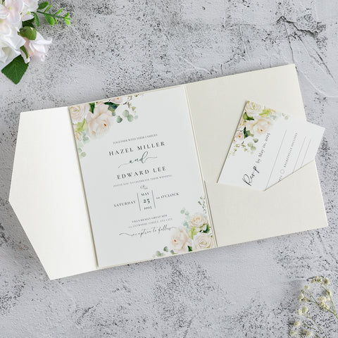 NingsPaper Ivory Triple Folded Wedding Invitation Pocket