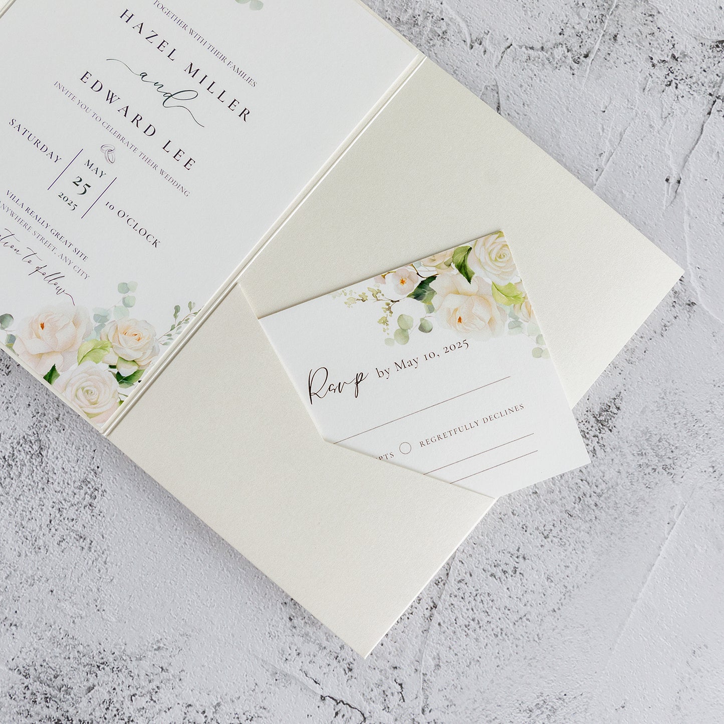 NingsPaper Ivory Triple Folded Wedding Invitation Pocket