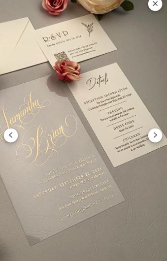 50 Pcs Vellum Invitation Cards, Details card, RSVP card and Envelope and Outer Envelope