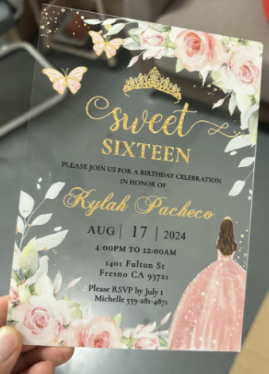 50 Pcs Clear Acrylic Invitation Cards + Tri-fold pocket + Envelope + Printing paper