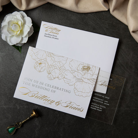 NingsPaper Clear Acrylic Wedding Invitation Cards with Foil Print in Gold Pocket and Envelopes