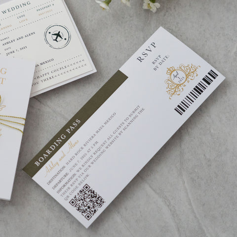 NingsPaper White Wedding Passport Invite in Pocket & Mirror Tag Passport Invitation Suite