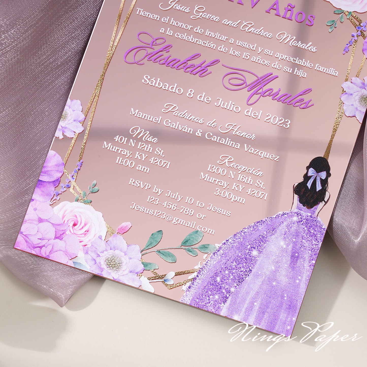 XV Años Invitations, Rose Gold Mirror Quinceañera Invitation Cards with Envelope-2mm/0.7"
