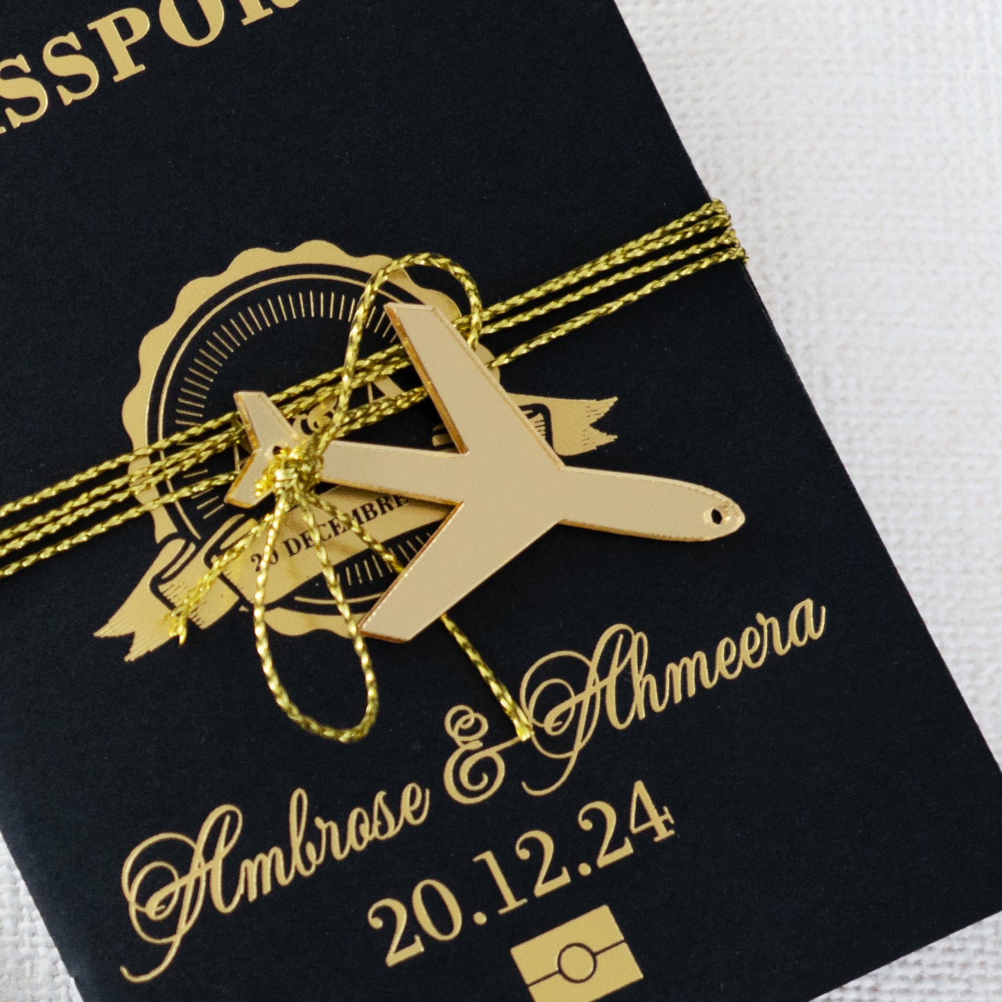 NingsPaper Black Wedding Passport Invite in Pocket & Mirror Tag Passport Invitation Suite